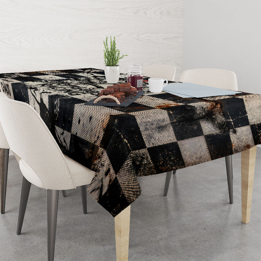 Silly Goose Racing Motorsport Tablecloth Vintage Distressed Checkered Flag - Cartoon Race Car