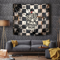 Silly Goose Racing Motorsport Tapestry Vintage Distressed Checkered Flag - Cartoon Race Car