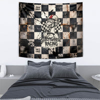 Silly Goose Racing Motorsport Tapestry Vintage Distressed Checkered Flag - Cartoon Race Car