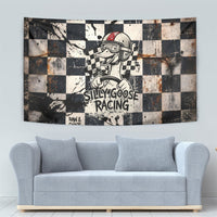 Silly Goose Racing Motorsport Tapestry Vintage Distressed Checkered Flag - Cartoon Race Car