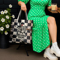 Silly Goose Racing Motorsport Tote Bag Vintage Distressed Checkered Flag - Cartoon Race Car