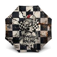 Silly Goose Racing Motorsport Umbrella Vintage Distressed Checkered Flag - Cartoon Race Car