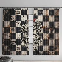 Silly Goose Racing Motorsport Window Curtain Vintage Distressed Checkered Flag - Cartoon Race Car