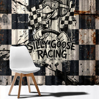 Silly Goose Racing Motorsport Window Curtain Vintage Distressed Checkered Flag - Cartoon Race Car