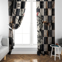 Silly Goose Racing Motorsport Window Curtain Vintage Distressed Checkered Flag - Cartoon Race Car