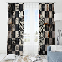 Silly Goose Racing Motorsport Window Curtain Vintage Distressed Checkered Flag - Cartoon Race Car