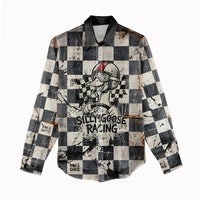 Silly Goose Racing Motorsport Women Casual Shirt Vintage Distressed Checkered Flag - Cartoon Race Car