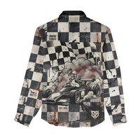 Silly Goose Racing Motorsport Women Casual Shirt Vintage Distressed Checkered Flag - Cartoon Race Car
