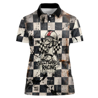 Silly Goose Racing Motorsport Women Polo Shirt Vintage Distressed Checkered Flag - Cartoon Race Car