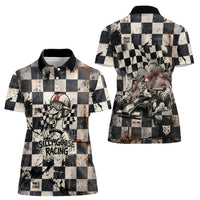 Silly Goose Racing Motorsport Women Polo Shirt Vintage Distressed Checkered Flag - Cartoon Race Car
