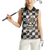 Silly Goose Racing Motorsport Women Sleeveless Polo Shirt Vintage Distressed Checkered Flag - Cartoon Race Car