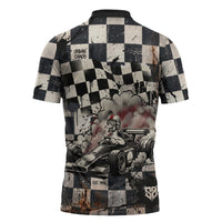 Silly Goose Racing Motorsport Zipper Polo Shirt Vintage Distressed Checkered Flag - Cartoon Race Car