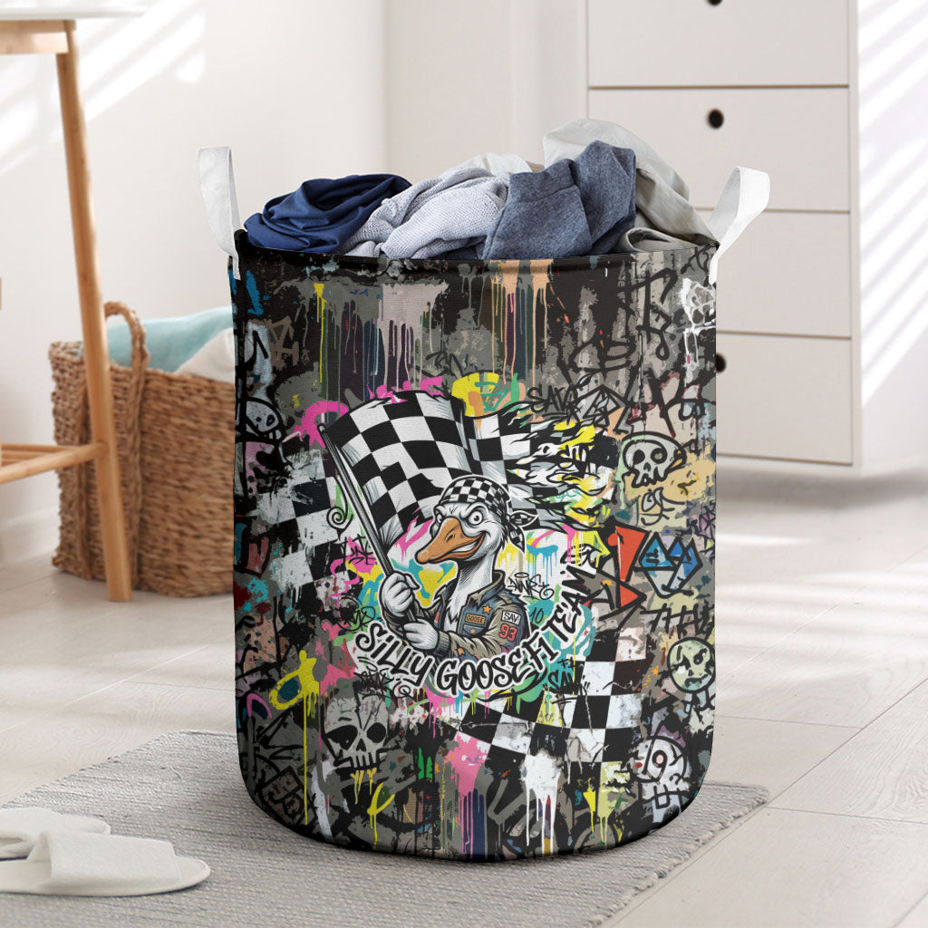 Silly Goose Team Racing Laundry Basket Colorful Street Graffiti Checkered Flag