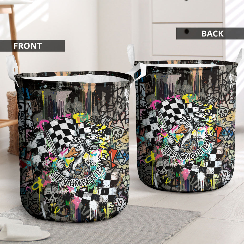 Silly Goose Team Racing Laundry Basket Colorful Street Graffiti Checkered Flag
