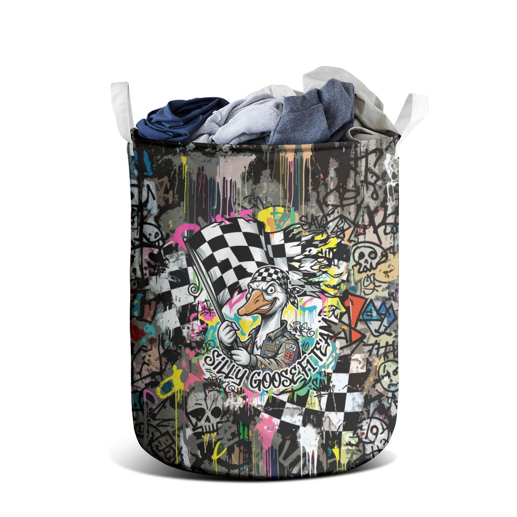 Silly Goose Team Racing Laundry Basket Colorful Street Graffiti Checkered Flag