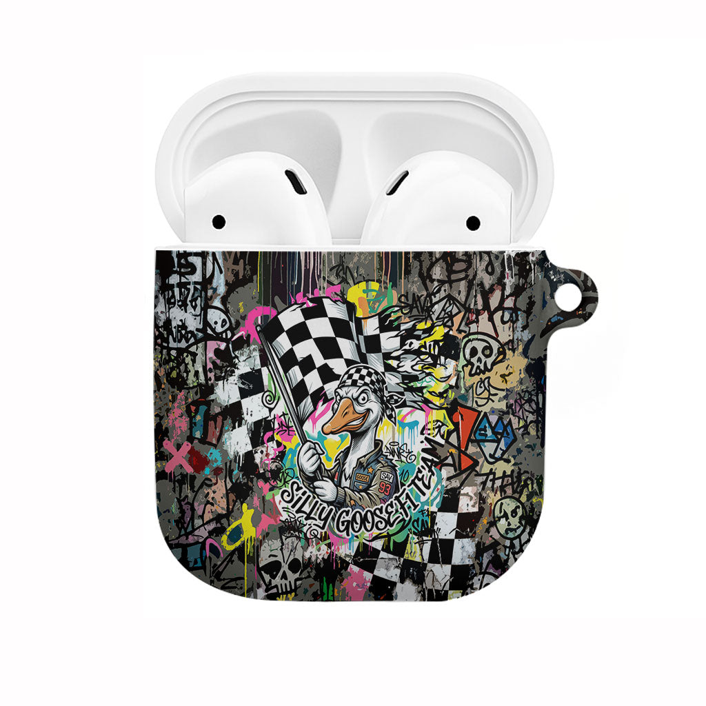 Silly Goose Team Racing AirPods Case Colorful Street Graffiti Checkered Flag