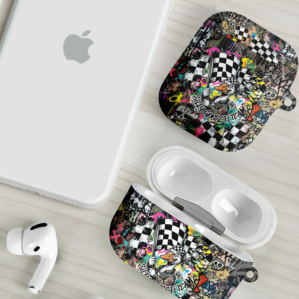 Silly Goose Team Racing AirPods Case Colorful Street Graffiti Checkered Flag