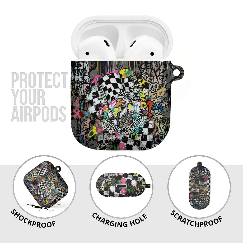 Silly Goose Team Racing AirPods Case Colorful Street Graffiti Checkered Flag