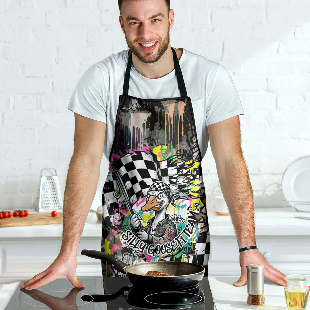 Silly Goose Team Racing Apron Colorful Street Graffiti Checkered Flag