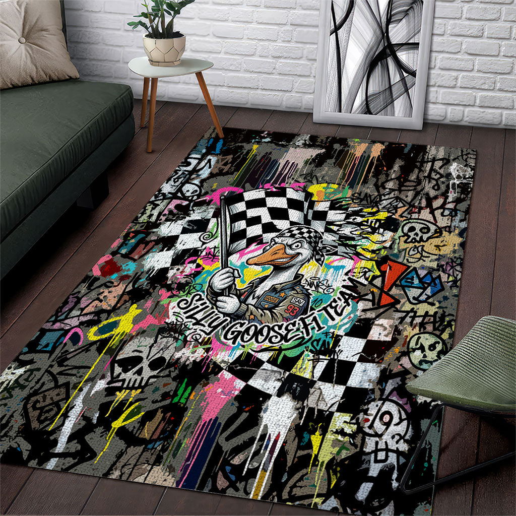 Silly Goose Team Racing Area Rug Colorful Street Graffiti Checkered Flag