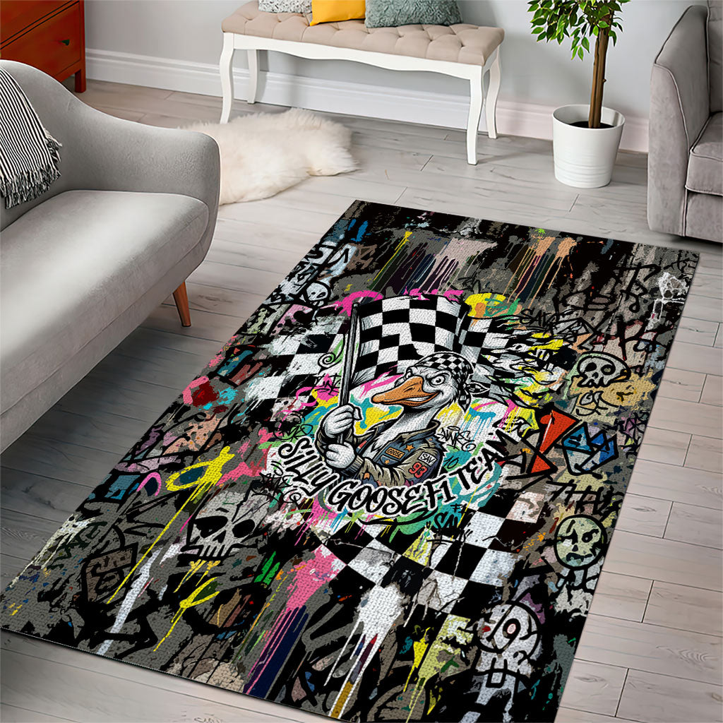 Silly Goose Team Racing Area Rug Colorful Street Graffiti Checkered Flag