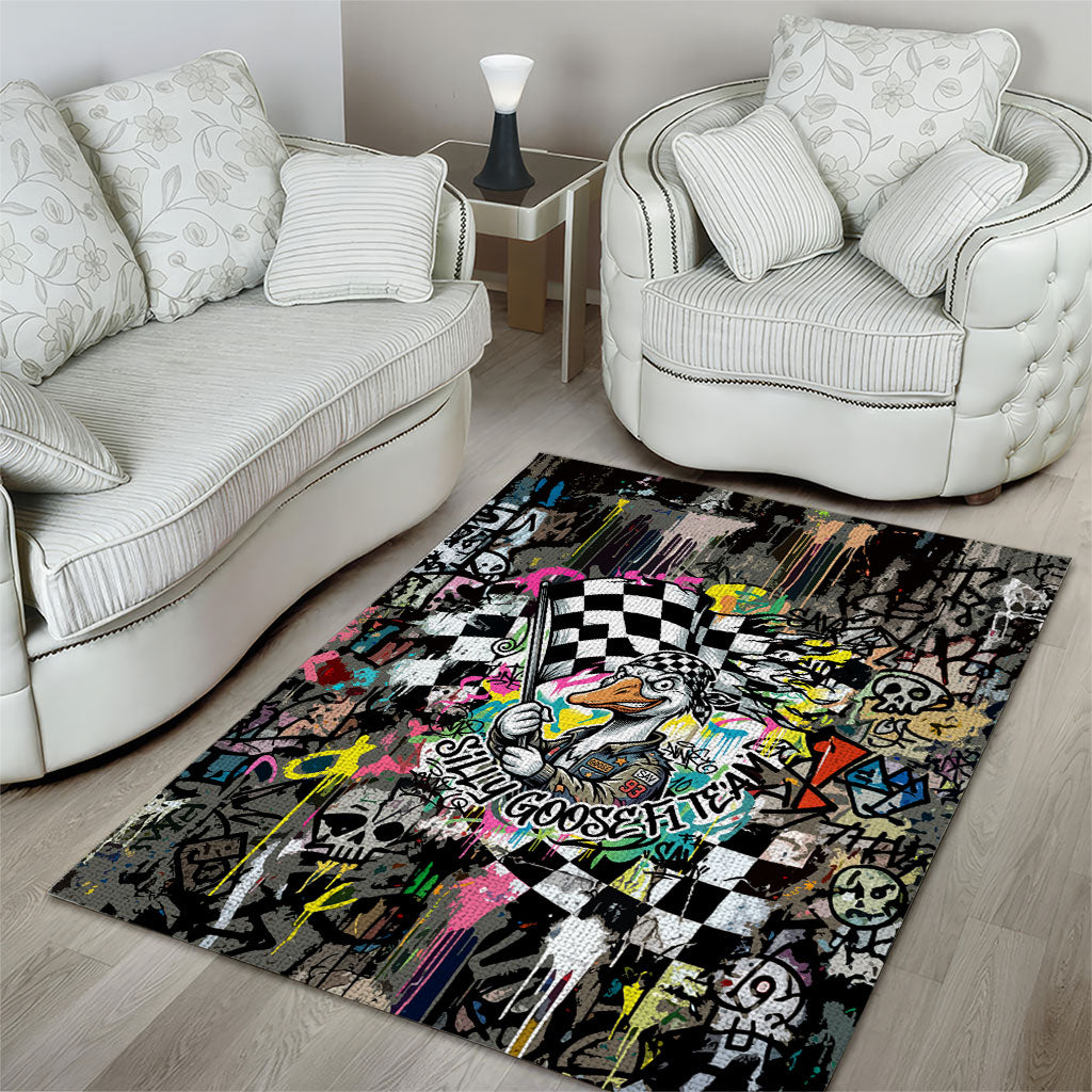 Silly Goose Team Racing Area Rug Colorful Street Graffiti Checkered Flag