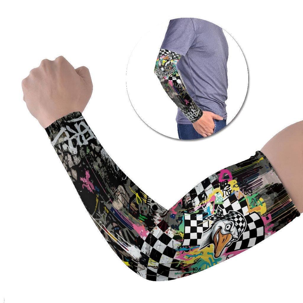 Silly Goose Team Racing Arm Sleeves Colorful Street Graffiti Checkered Flag