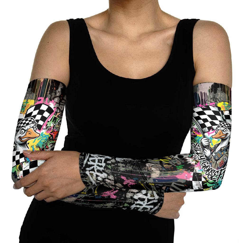 Silly Goose Team Racing Arm Sleeves Colorful Street Graffiti Checkered Flag
