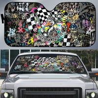 Silly Goose Team Racing Auto Sun Shade Colorful Street Graffiti Checkered Flag