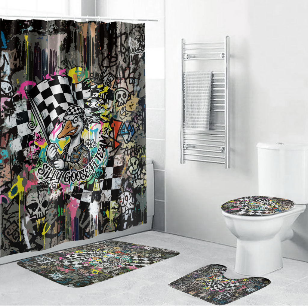 Silly Goose Team Racing Bathroom Set Colorful Street Graffiti Checkered Flag