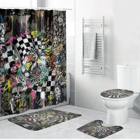 Silly Goose Team Racing Bathroom Set Colorful Street Graffiti Checkered Flag
