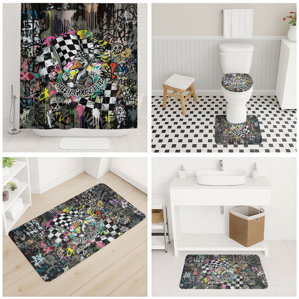 Silly Goose Team Racing Bathroom Set Colorful Street Graffiti Checkered Flag
