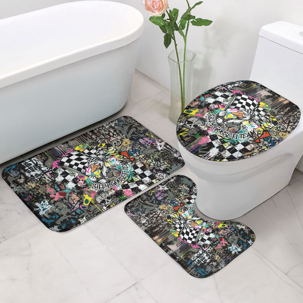 Silly Goose Team Racing Bathroom Set Colorful Street Graffiti Checkered Flag