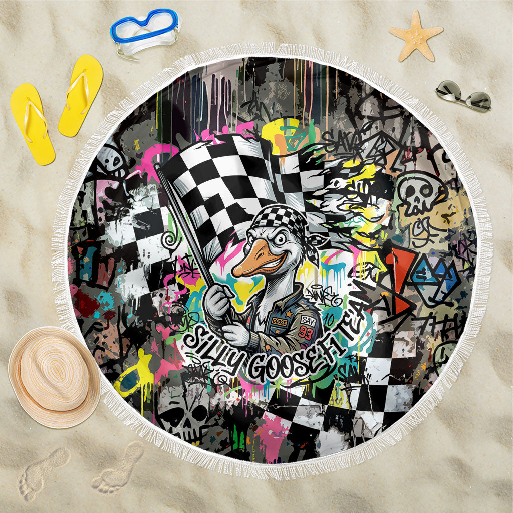 Silly Goose Team Racing Beach Blanket Colorful Street Graffiti Checkered Flag