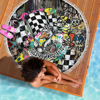 Silly Goose Team Racing Beach Blanket Colorful Street Graffiti Checkered Flag