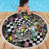 Silly Goose Team Racing Beach Blanket Colorful Street Graffiti Checkered Flag