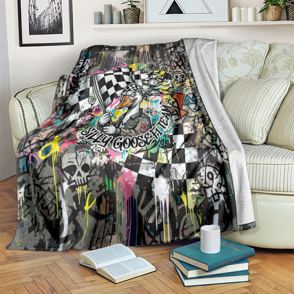 Silly Goose Team Racing Blanket Colorful Street Graffiti Checkered Flag