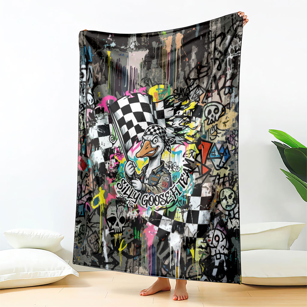 Silly Goose Team Racing Blanket Colorful Street Graffiti Checkered Flag