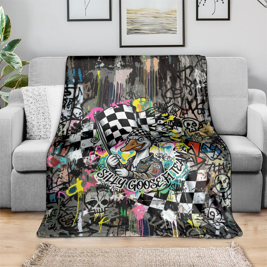 Silly Goose Team Racing Blanket Colorful Street Graffiti Checkered Flag