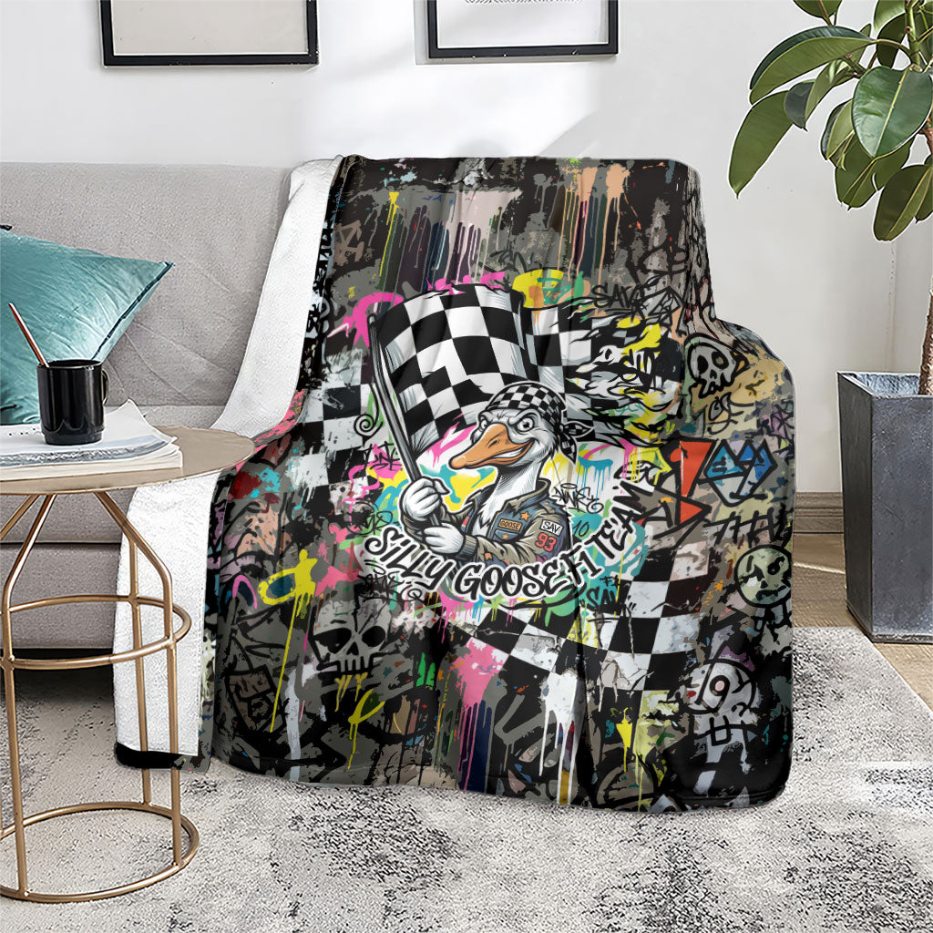 Silly Goose Team Racing Blanket Colorful Street Graffiti Checkered Flag