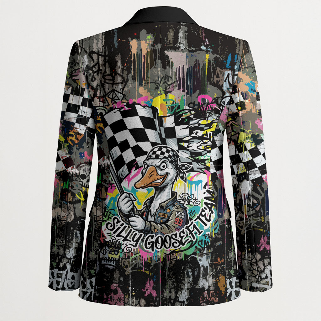 Silly Goose Team Racing Blazer Colorful Street Graffiti Checkered Flag