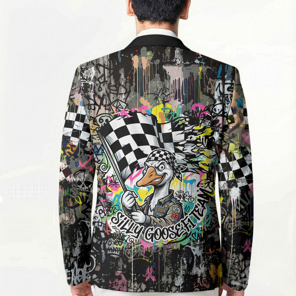 Silly Goose Team Racing Blazer Colorful Street Graffiti Checkered Flag