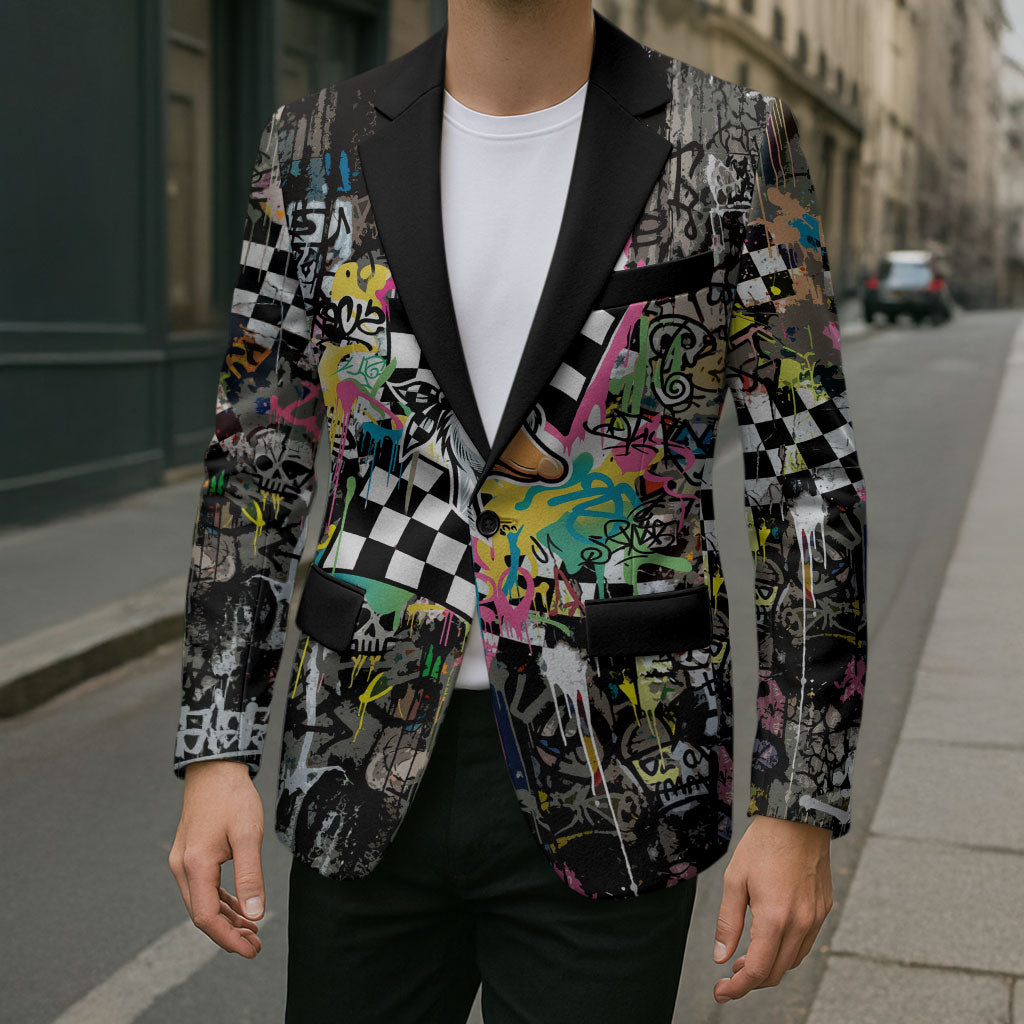 Silly Goose Team Racing Blazer Colorful Street Graffiti Checkered Flag