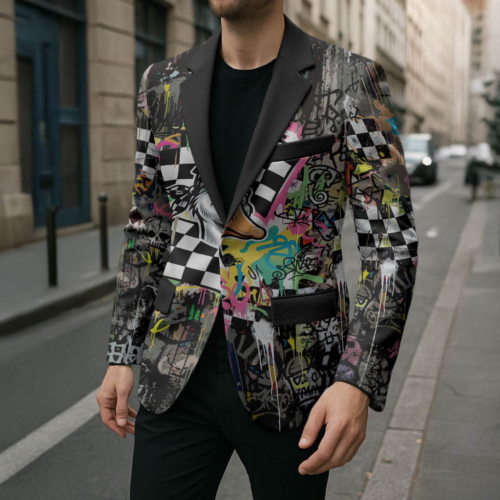 Silly Goose Team Racing Blazer Colorful Street Graffiti Checkered Flag