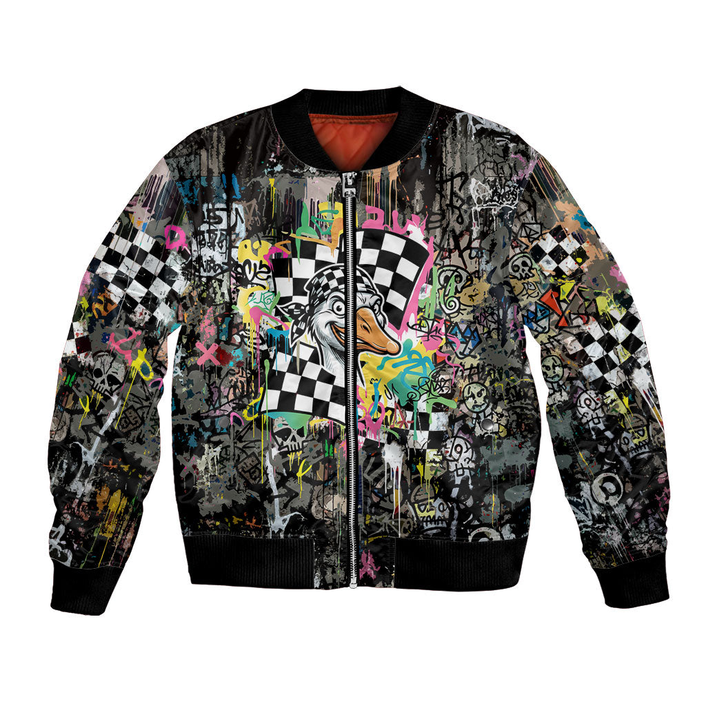 Silly Goose Team Racing Bomber Jacket Colorful Street Graffiti Checkered Flag