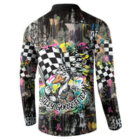 Silly Goose Team Racing Button Sweatshirt Colorful Street Graffiti Checkered Flag