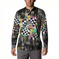 Silly Goose Team Racing Button Sweatshirt Colorful Street Graffiti Checkered Flag