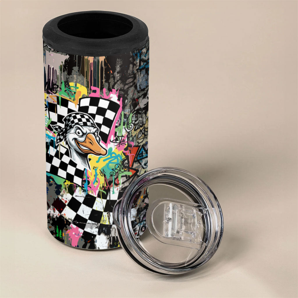 Silly Goose Team Racing 4 in 1 Can Cooler Tumbler Colorful Street Graffiti Checkered Flag
