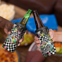 Silly Goose Team Racing 4 in 1 Can Cooler Tumbler Colorful Street Graffiti Checkered Flag