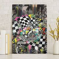 Silly Goose Team Racing Canvas Wall Art Colorful Street Graffiti Checkered Flag